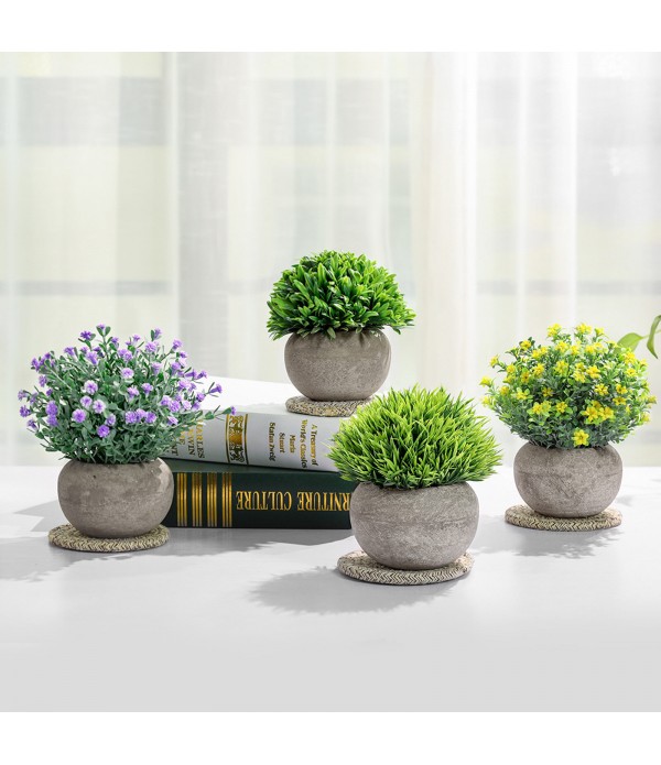 4PCS Mini Artificial Potted Plants Simulation Grass Flower Bonsai Topiary Home Office Decor