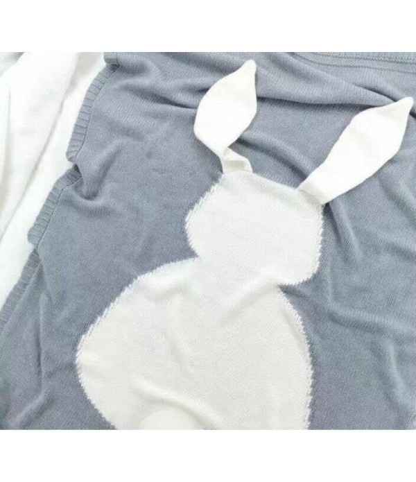 80*100CM 3D Rabbit Knitted Blanket New Baby Cotton Blanket Boy Girl Wool Warm Air Conditioning Blanket - Grey