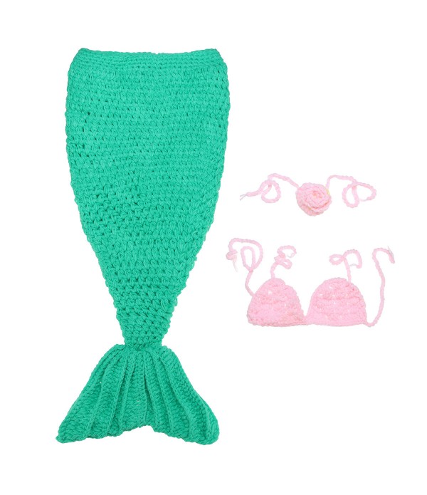 Baby handmade crochet mermaid clothing baby hundred days props yarn set - #07