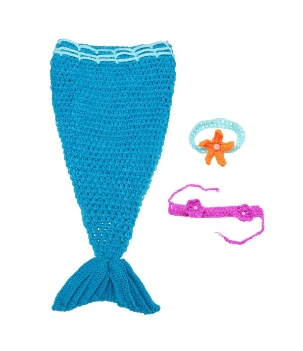 Baby handmade crochet mermaid clothing baby hundred days props yarn set - #07