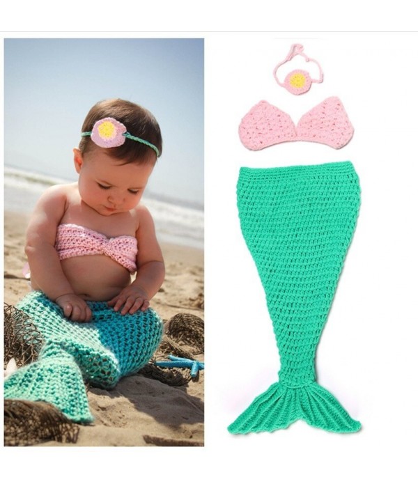 Baby handmade crochet mermaid clothing baby hundred days props yarn set - #07