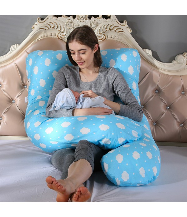 100% Cotton Full Body Pillow for Women U Shape Pillow Sleeping Support Pillow for Side Sleepers - Colorful Clouds