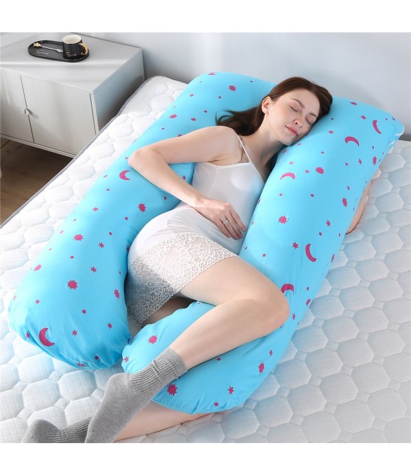 100% Cotton Full Body Pillow for Women U Shape Pillow Sleeping Support Pillow for Side Sleepers - Colorful Clouds