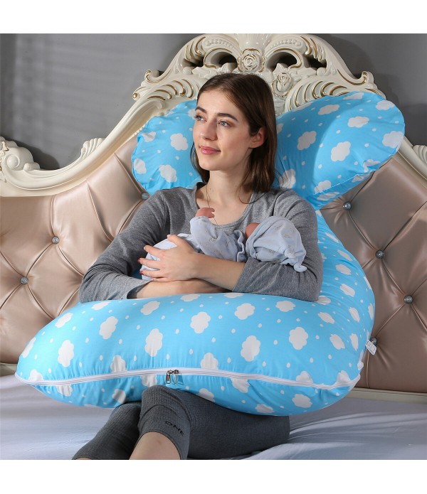 100% Cotton Full Body Pillow for Women U Shape Pillow Sleeping Support Pillow for Side Sleepers - Colorful Clouds