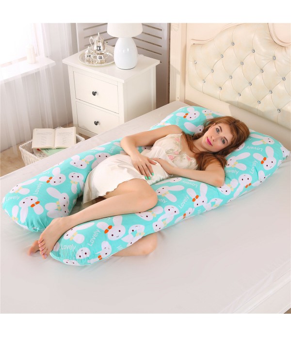 100% Cotton Full Body Pillow for Women U Shape Pillow Sleeping Support Pillow for Side Sleepers - Colorful Clouds