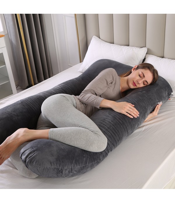 Full Body Pillow, 55 inches Pillow for Women, Comfort U Shaped Zootzi Pillow with Removable Washable Velvet Cover - Grey