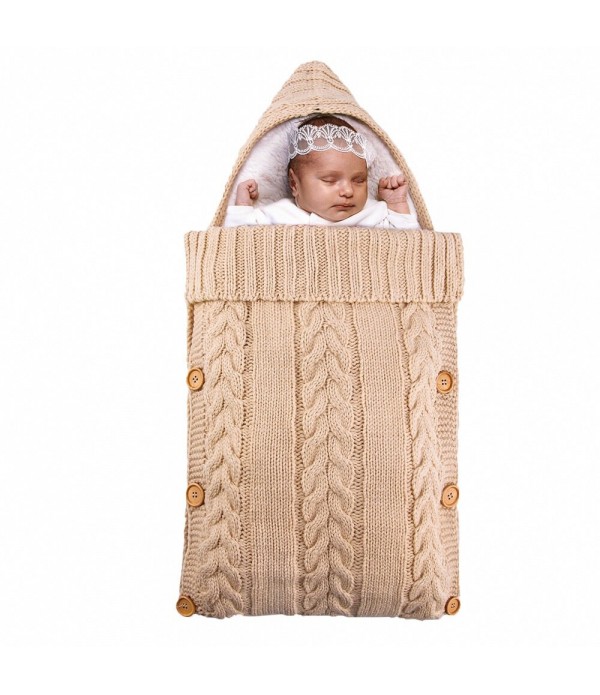 Winter Warm Infant Baby Sleeping Bag Button Knit Swaddle Swaddling Stroller Wrap Toddler Blanket Baby Sleeping Bag - Pink