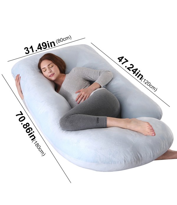 70 inch Mom Pillow with Removable Velvet/Cotton Cover, Slide J-Shape Full Body Pillow and Support - Support for Back, Hips, Legs