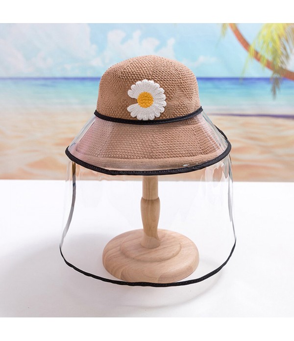 Chrysanthemum Straw Hat Children's Sun Hat Removable Face Screen - Khaki 001