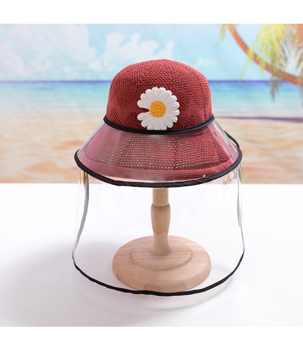 Chrysanthemum Straw Hat Children's Sun Hat Removable Face Screen - Khaki 001