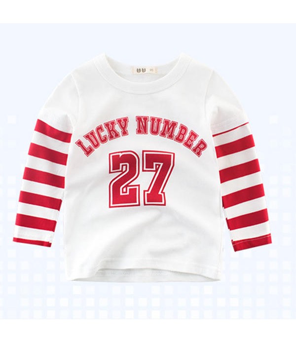 Boys Kids Sport Lucky Number Print Striped Patchwork T-Shirt - 7 gebroken wit