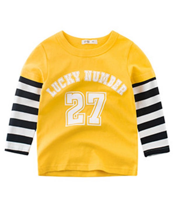 Boys Kids Sport Lucky Number Print Striped Patchwork T-Shirt - 7 gebroken wit