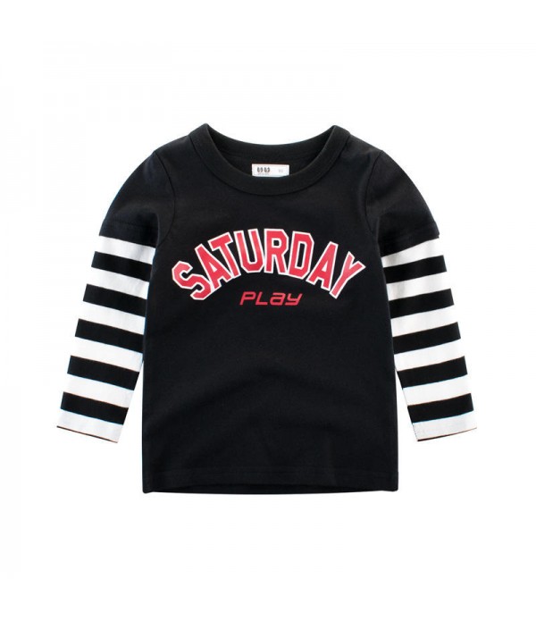 Boys Kids Striped Patchwork Long Sleeve T-Shirts F...