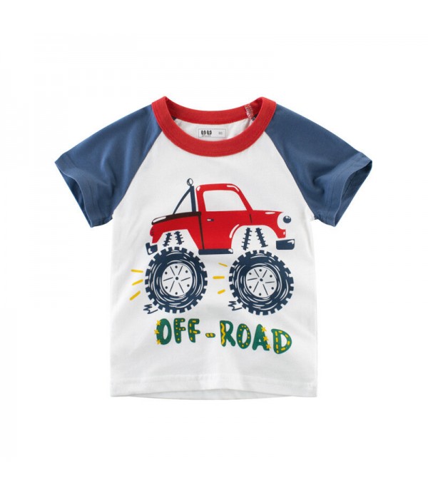 Boys Kids Car Printed Short Sleeve T-Shirts For 3Y-12Y  - 5 Blue