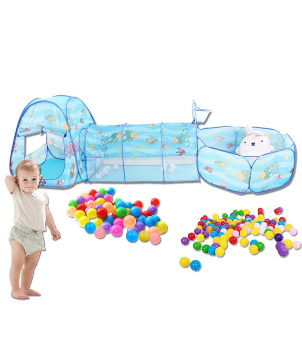 3 in 1 Children's Indoor Tent Game Room Tulle Cartoon Tunnel Ball Pool Castle Tent for Child Gift