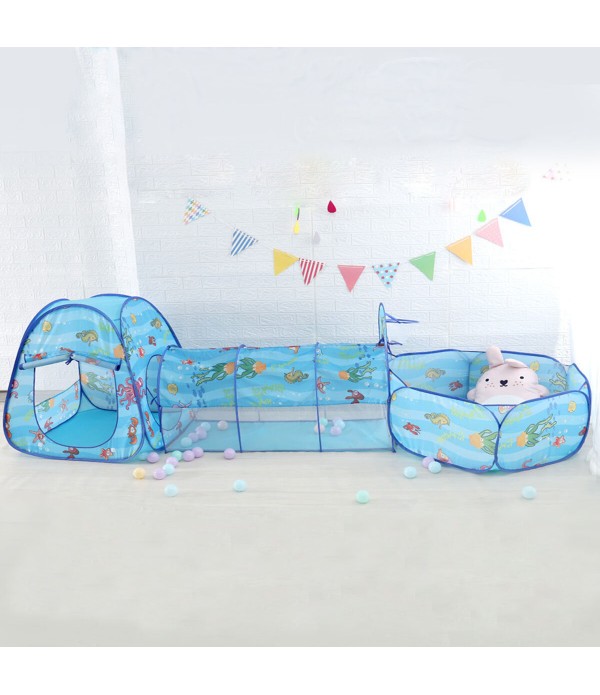 3 in 1 Children's Indoor Tent Game Room Tulle Cartoon Tunnel Ball Pool Castle Tent for Child Gift