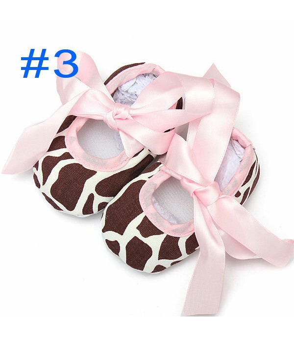 Baby Girls Cotton Crib Shoes Soft Sole Printed Damask Bow 0-18M  - #1 6-12M