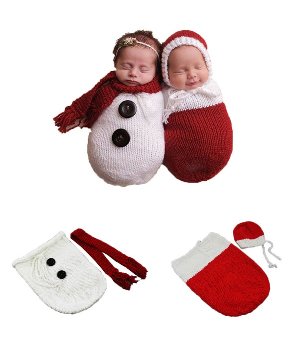 Newborn Baby Crochet Knit Costume Photography Photo Prop Snowman Hat Cap Set Christmas Gift - Red