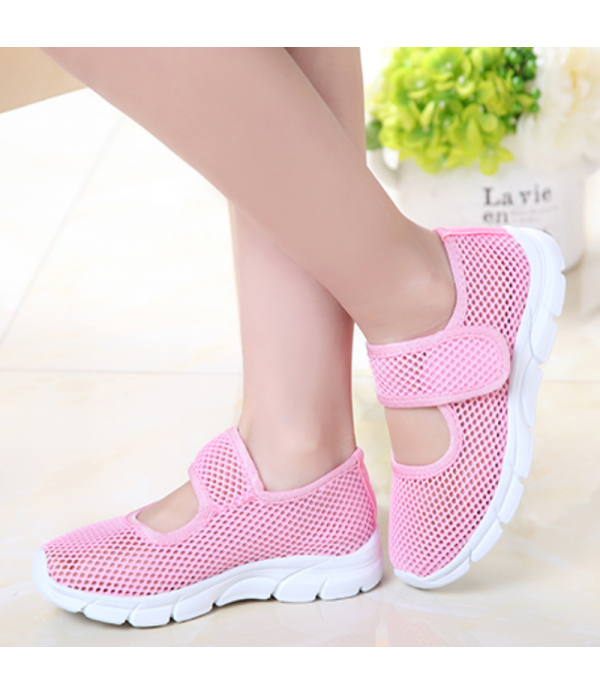 Girls Mesh Breathable Pure Color Hook Loop Casual Kids Shoes - White