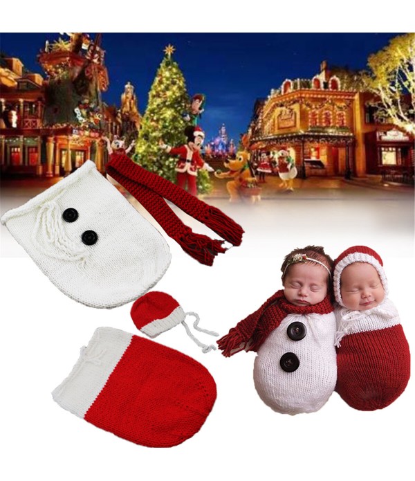 Newborn Baby Crochet Knit Costume Photography Photo Prop Snowman Hat Cap Set Christmas Gift - Red