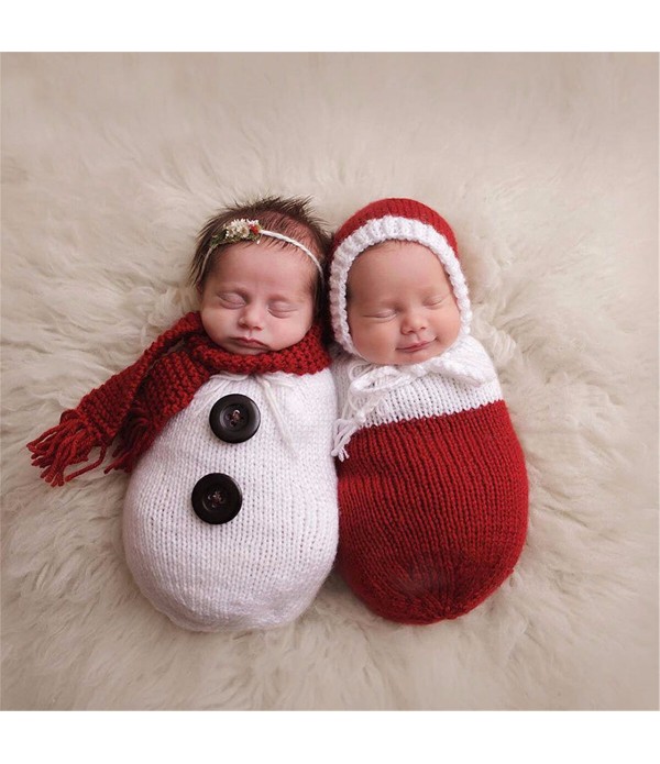 Newborn Baby Crochet Knit Costume Photography Photo Prop Snowman Hat Cap Set Christmas Gift - Red