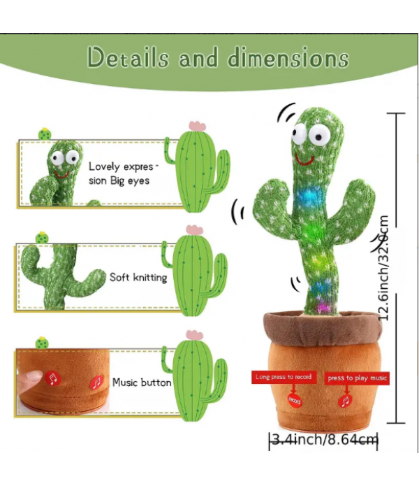 Baby Dancing Cactus, Talking Cactus Toys, Wriggle Singing Cactus, Repeat What You Say, Baby Boy Toy, Plush Electric Speaking Cactus ,Baby Girl 15 Second Voice Recorder Toy