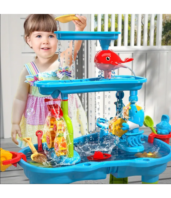 Kids Sand Water Table For Toddlers, 3-Tier Sand And Water Play Table Toys For Toddlers Kids, Activity Sensory Tables Outside Beach Toys For Toddler Boys Girls Age 1-3 3-5 Gift