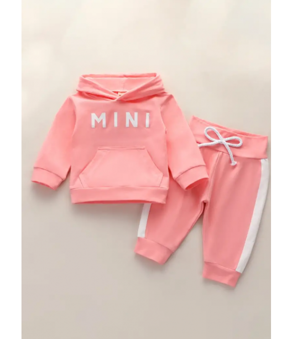 2pcs Baby Girl Letter Pattern Hoodie & Laced Pants