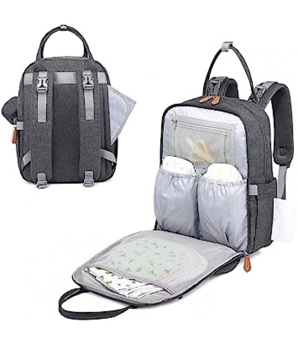 Diaper Bag Backpack - Baby Essentials Travel Bag - Multi function Waterproof Diaper Bag, Travel Essentials Baby Bag with Changing Pad, Stroller Straps & Pacifier Case – Unisex, Dark Gray