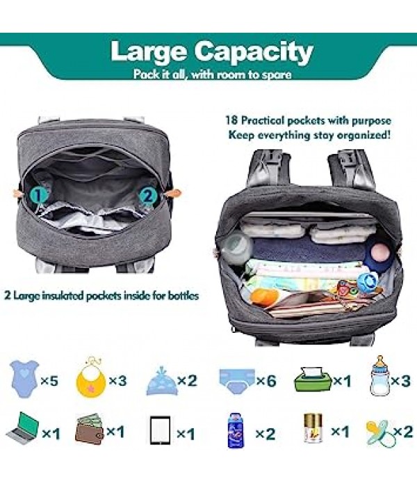 Diaper Bag Backpack - Baby Essentials Travel Bag -...